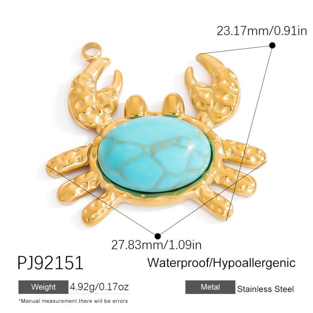 Cross-border Stainless Steel Accessories Diamond-encrusted Natural Stone Beach Ocean Series Octopus Pendant 18K Gold Fine Jewelry
