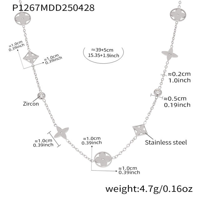 5A cubic zircon diamond necklace hollow clover chain necklace stainless steel necklace