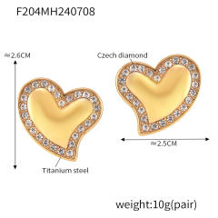 5A cubic zircon colorful heart stainless steel studs earrings