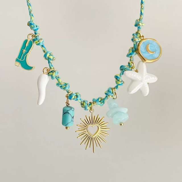 Amazon best-selling summer sea wind starfish pearl love charm colorful rope necklace