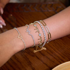 Luxury full diamond heart hearbeat stainless steel bracelet