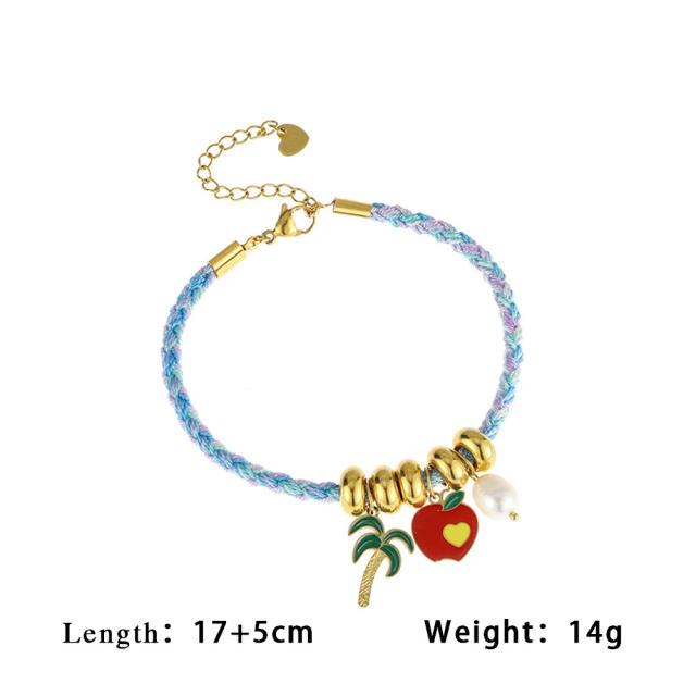 Summer sweet enamel fruit charm braid rope necklace bracelet set