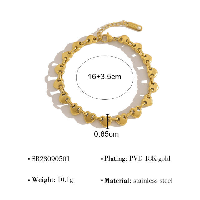 Stainless steel Tennis Chain Bracelet 18K Gold Love Heart-shaped Zircon Bracelet for Women