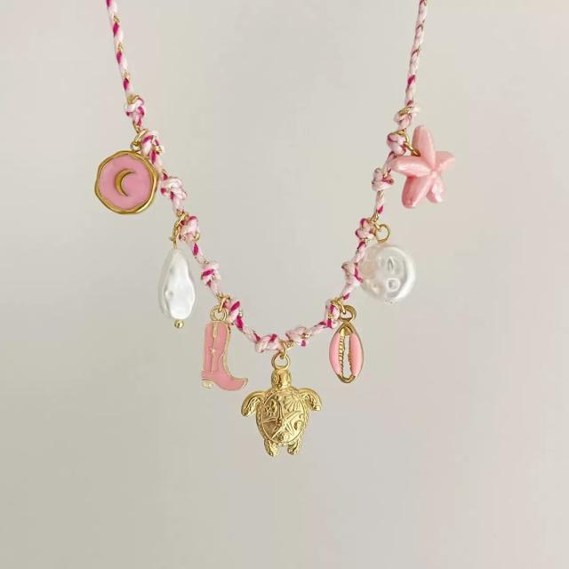 Amazon best-selling summer sea wind starfish pearl love charm colorful rope necklace