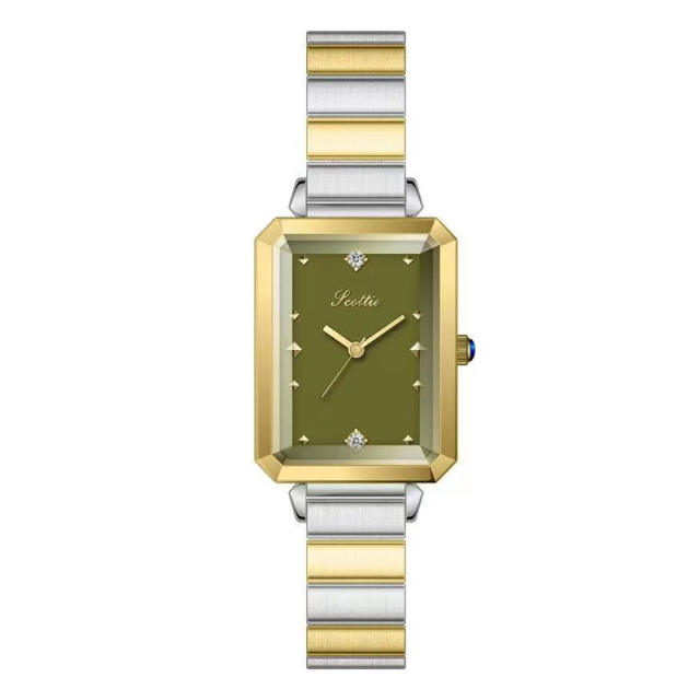 Classic square dial steel band women watch