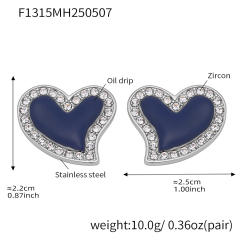 5A cubic zircon colorful heart stainless steel studs earrings