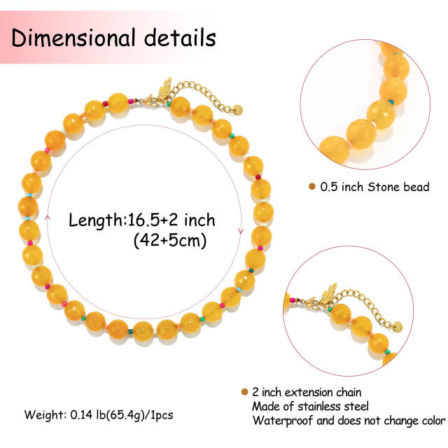 Summer colorful natural stone bead chain necklace