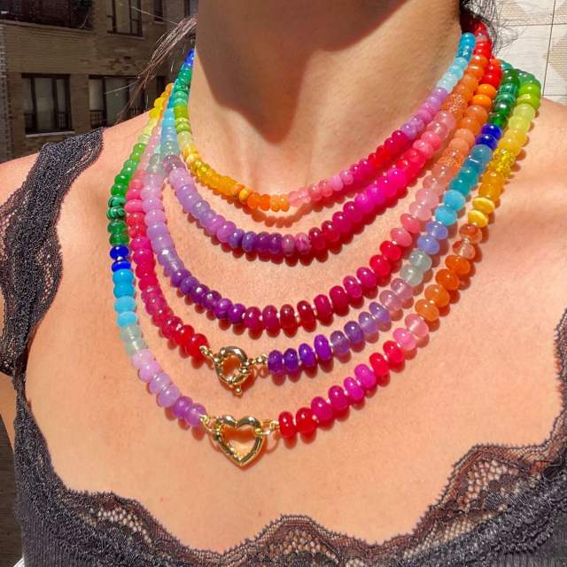 DIY colorful bead opening clasp stainless steel necklace diy necklace chain