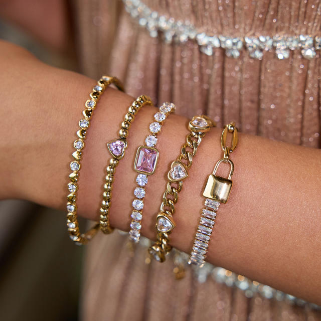 Delicate cubic zircon inlaid stainless steel bracelet diamond bracelet