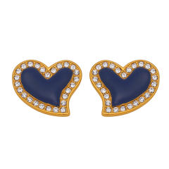 5A cubic zircon colorful heart stainless steel studs earrings