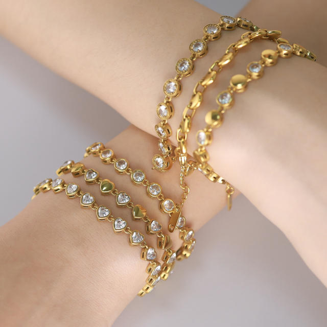 Stainless steel Tennis Chain Bracelet 18K Gold Love Heart-shaped Zircon Bracelet for Women