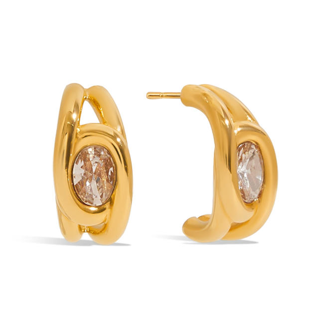 Delicate cubic zircon inlaid stainless steel earrings ear cuff