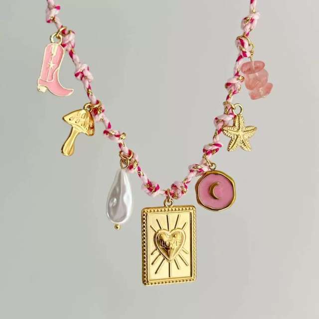 Amazon best-selling summer sea wind starfish pearl love charm colorful rope necklace