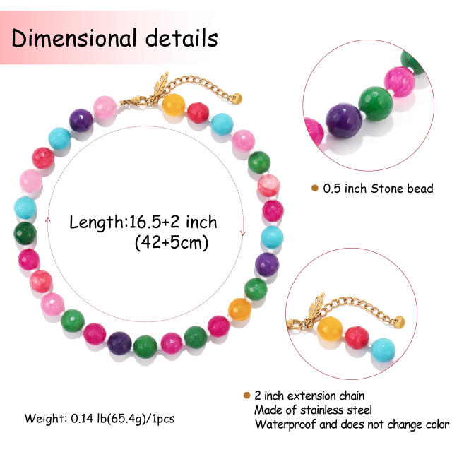 Summer colorful natural stone bead chain necklace