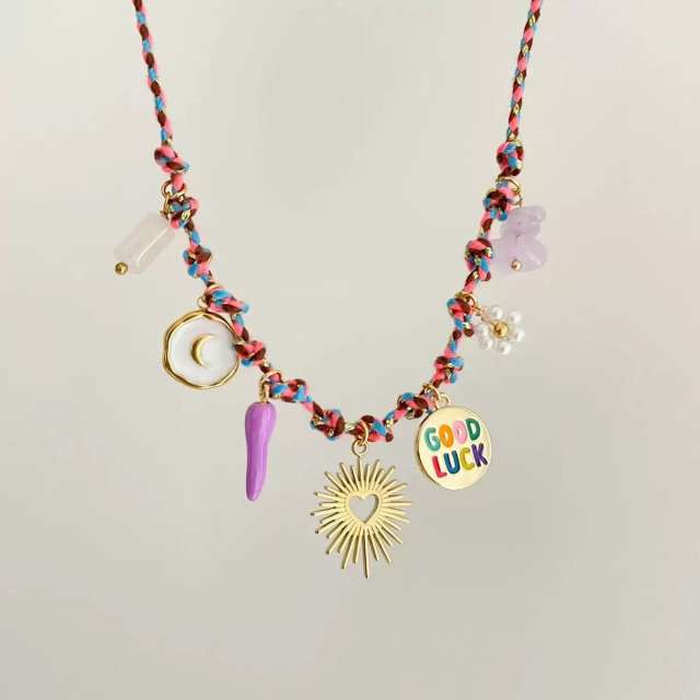 Amazon best-selling summer sea wind starfish pearl love charm colorful rope necklace