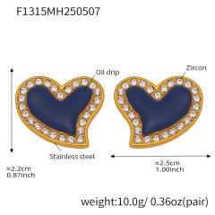 5A cubic zircon colorful heart stainless steel studs earrings