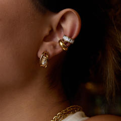 Delicate cubic zircon inlaid stainless steel earrings ear cuff