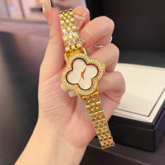 New four-leaf clover star full diamond dial fashion ladies steel band watch