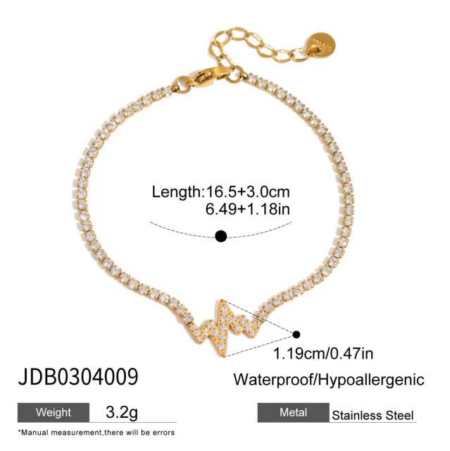 Luxury full diamond heart hearbeat stainless steel bracelet