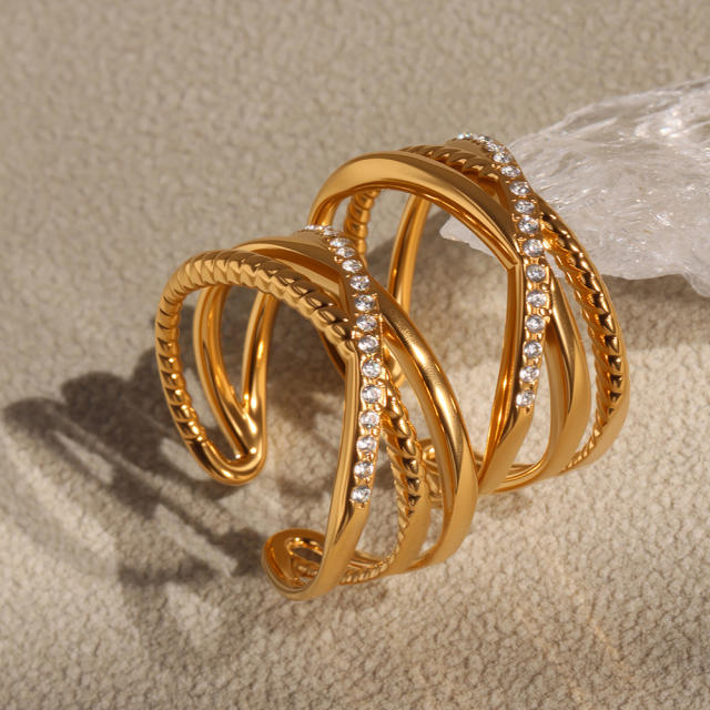 5A cubic zircon statement cross stainless steel rings
