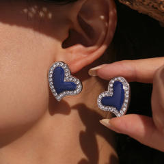 5A cubic zircon colorful heart stainless steel studs earrings