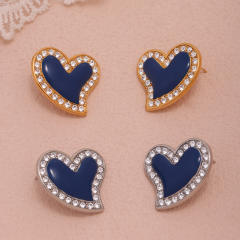 5A cubic zircon colorful heart stainless steel studs earrings
