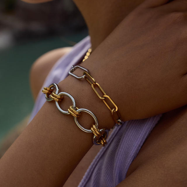 Two tone basic stainless steel bracelet chain bracelet DIY jewelry chain