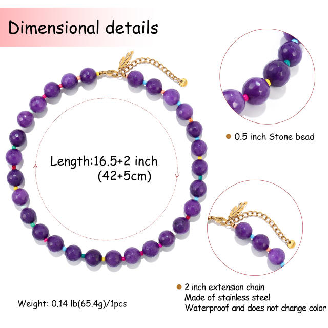 Summer colorful natural stone bead chain necklace