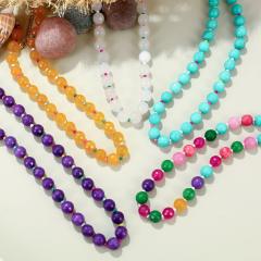 Summer colorful natural stone bead chain necklace