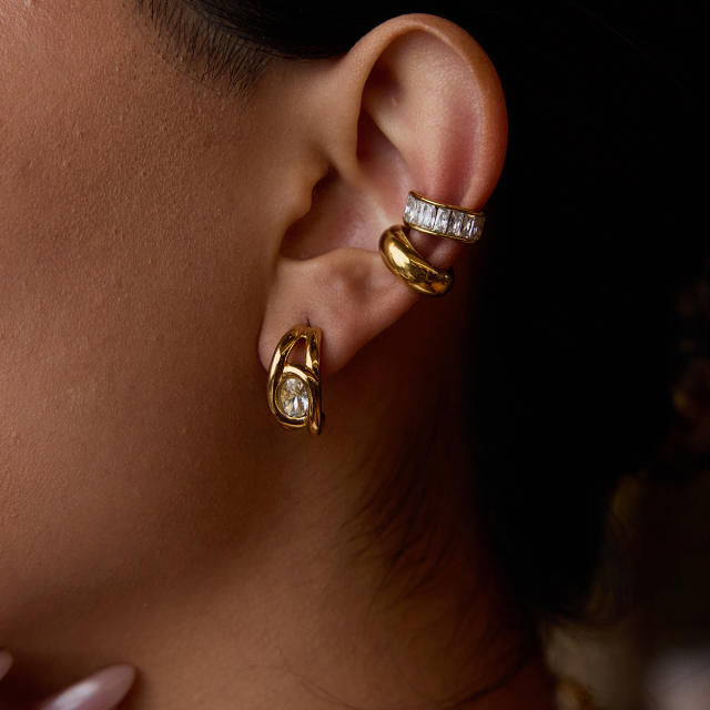 Delicate cubic zircon inlaid stainless steel earrings ear cuff