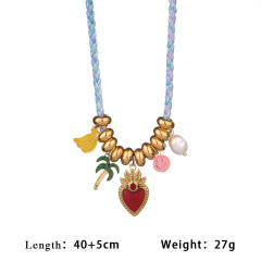 Summer sweet enamel fruit charm braid rope necklace bracelet set