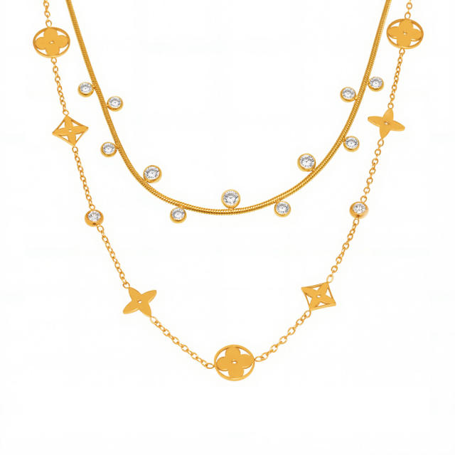 5A cubic zircon diamond necklace hollow clover chain necklace stainless steel necklace
