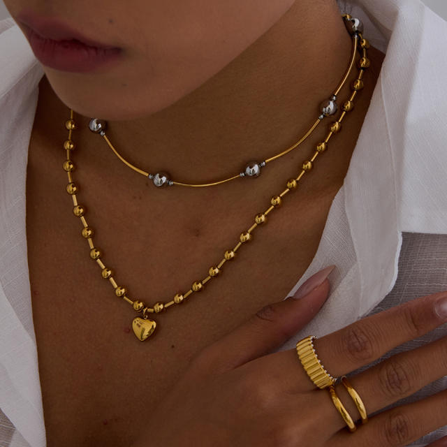 Heart design mix color bead chain stainless steel necklace earrings set