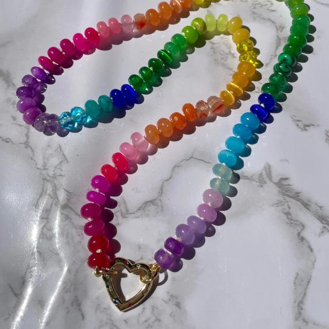 DIY colorful bead opening clasp stainless steel necklace diy necklace chain