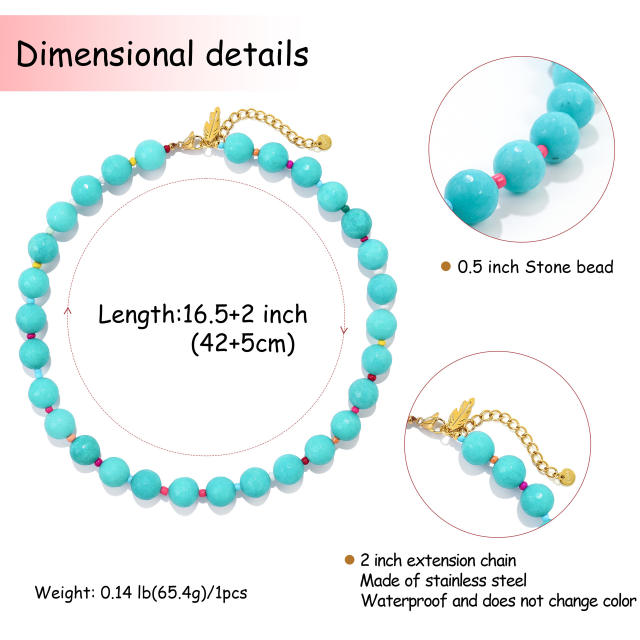 Summer colorful natural stone bead chain necklace