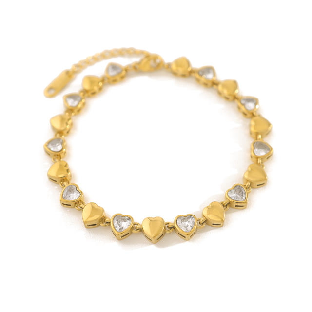 Stainless steel Tennis Chain Bracelet 18K Gold Love Heart-shaped Zircon Bracelet for Women