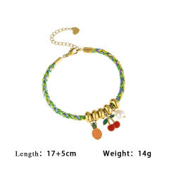 Summer sweet enamel fruit charm braid rope necklace bracelet set