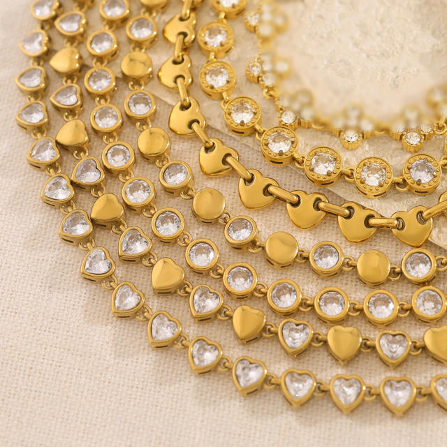 Stainless steel Tennis Chain Bracelet 18K Gold Love Heart-shaped Zircon Bracelet for Women