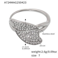 5A cubic zircon inlaid heart clover stainless steel rings adjustable rings