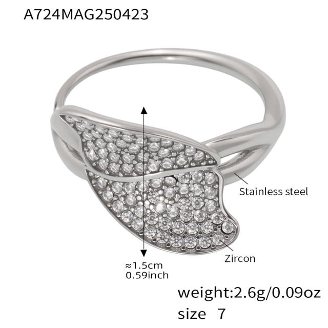 5A cubic zircon inlaid heart clover stainless steel rings adjustable rings