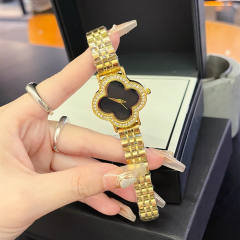 New four-leaf clover star full diamond dial fashion ladies steel band watch
