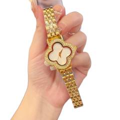 New four-leaf clover star full diamond dial fashion ladies steel band watch
