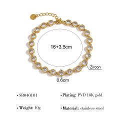 Stainless steel Tennis Chain Bracelet 18K Gold Love Heart-shaped Zircon Bracelet for Women