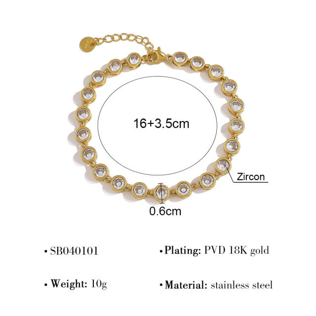 Stainless steel Tennis Chain Bracelet 18K Gold Love Heart-shaped Zircon Bracelet for Women