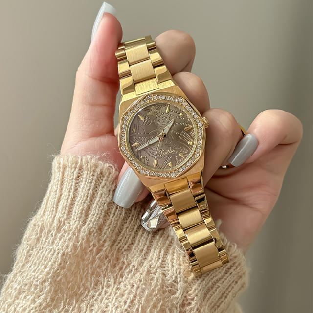 women's watches gold watches women's high-value waterproof quartz steel band watch