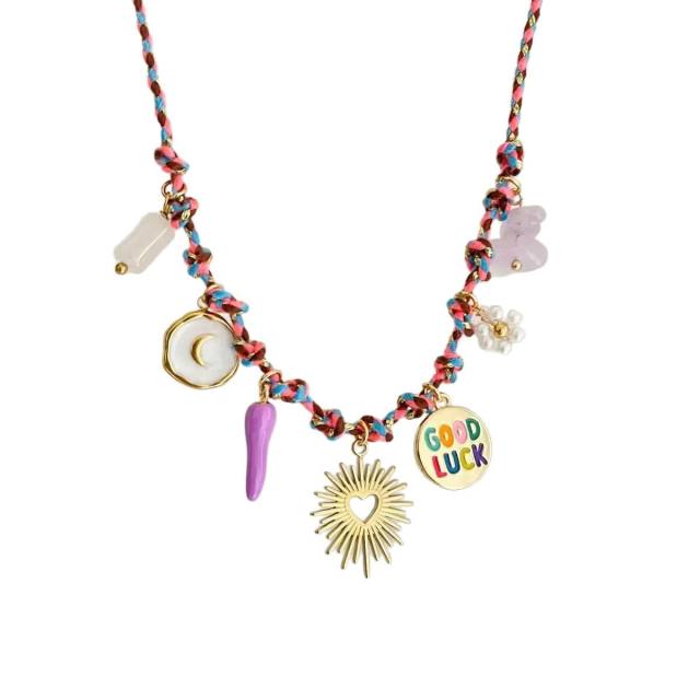 Amazon best-selling summer sea wind starfish pearl love charm colorful rope necklace