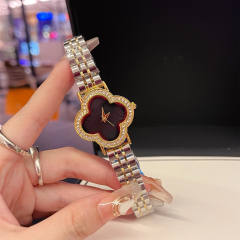 New four-leaf clover star full diamond dial fashion ladies steel band watch