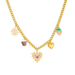 Sweet enamel heart strawberry heart charm necklace stainless steel necklace