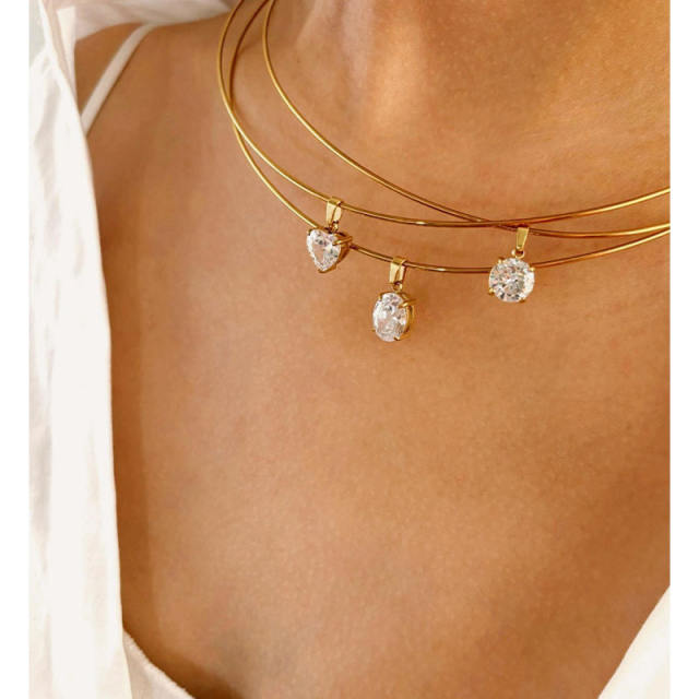4A cubic zircon charm stainless steel necklace choker
