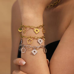 Classic hollow out clover charm stainless steel bracelet